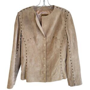 In Suede Tan Lined Suede Jacket with Rivet Details